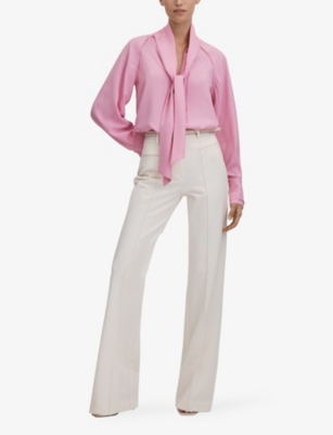 Shop Reiss Womens Pink Ella Tie-neck Woven Blouse