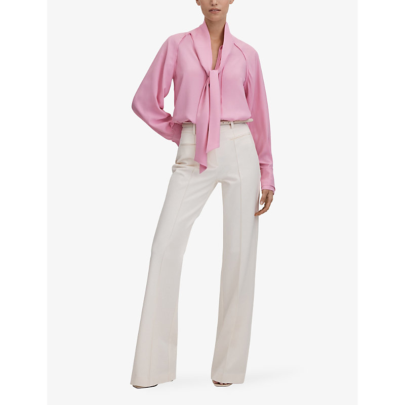 Shop Reiss Women's Pink Ella Tie-neck Woven Blouse