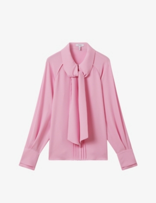 Shop Reiss Womens Pink Ella Tie-neck Woven Blouse