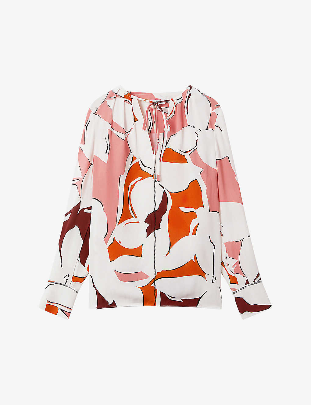Shop Reiss Women's Cream/red Tess Abstract-print Stretch-woven Blouse