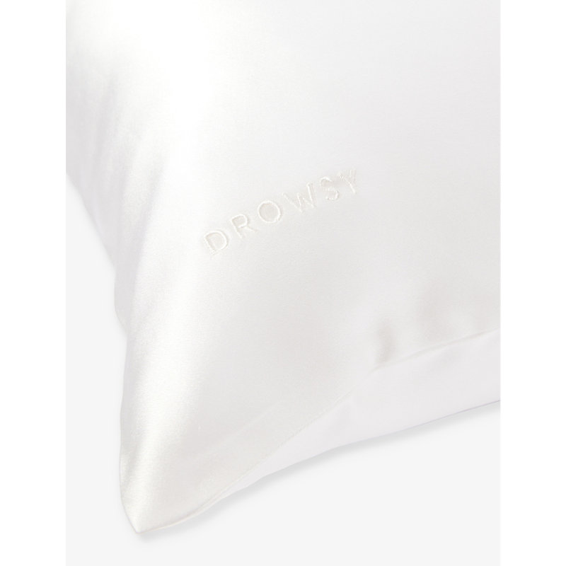 Shop Drowsy Sleep Co Brand-embroidered Silk Pillowcase In Ayoka Pearl