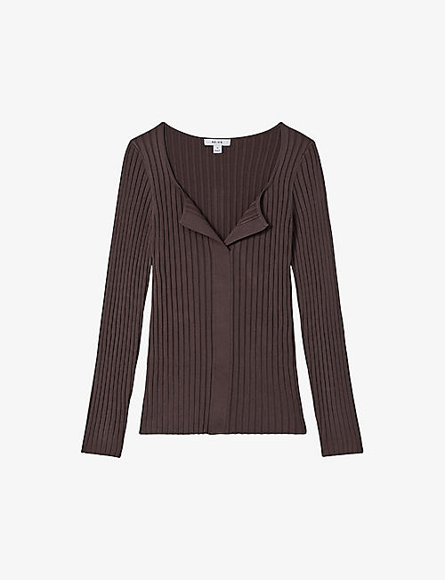 REISS: Monica open-collar stretch rib-knit top