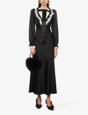 Shop Rodarte Ruffle-trim Silk Maxi Dress In Black