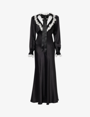 Shop Rodarte Ruffle-trim Silk Maxi Dress In Black
