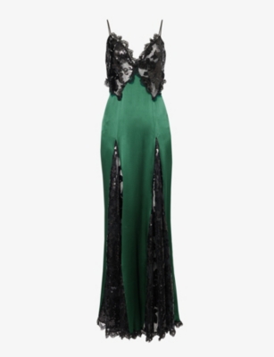 Rodarte Ruffled Silk Satin And Lace Maxi Dress In Green | ModeSens