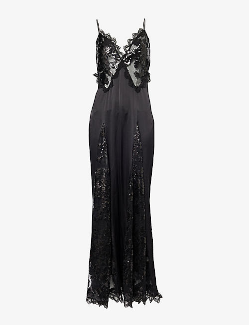 RODARTE: Lace-panel sequin-embellished satin maxi dress