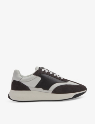 Shop Reiss Men's Charcoal Emmett Contrast-panel Leather And Suede Low-top Trainers