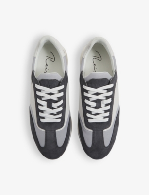 Shop Reiss Men's Grey Mix Emmett Contrast-panel Leather And Suede Low-top Trainers