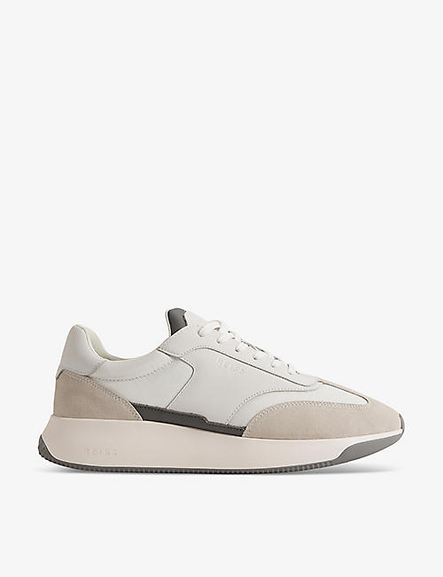 REISS: Emmett contrast-panel leather and suede low-top trainers