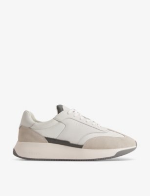 Shop Reiss Men's Off White Emmett Contrast-panel Leather And Suede Low-top Trainers