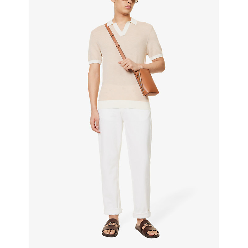 Shop Orlebar Brown Horton Ribbed-trim Wool And Cotton-blend Polo Shirt In White Sand Biscuit