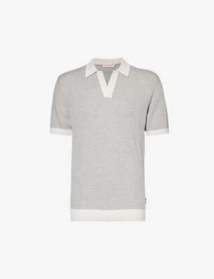 Shop Orlebar Brown Mens White Sand Grey Marl Horton Ribbed-trim Wool And Cotton-blend Polo Shirt In Multi-coloured