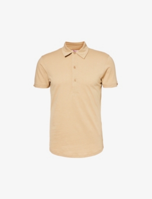 Orlebar Brown Mens Biscuit Sebastian Brand-patch Slim-fit Cotton And Silk-blend Polo Shirt