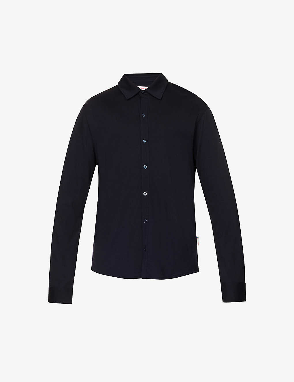 Orlebar Brown Mens Night Iris Fielder Brand-patch Regular-fit Wool Shirt In Blue