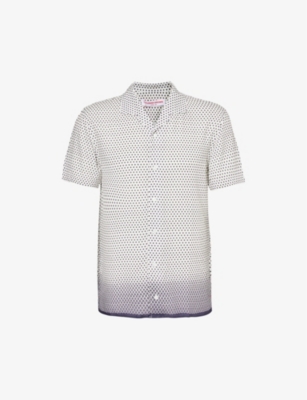 Shop Orlebar Brown Men's White Night Iris Palm Floral-pattern Regular-fit Woven Shirt In Multi-coloured
