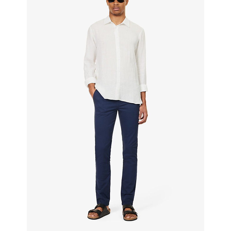 Shop Orlebar Brown Men's White Giles Long-sleeve Linen Shirt