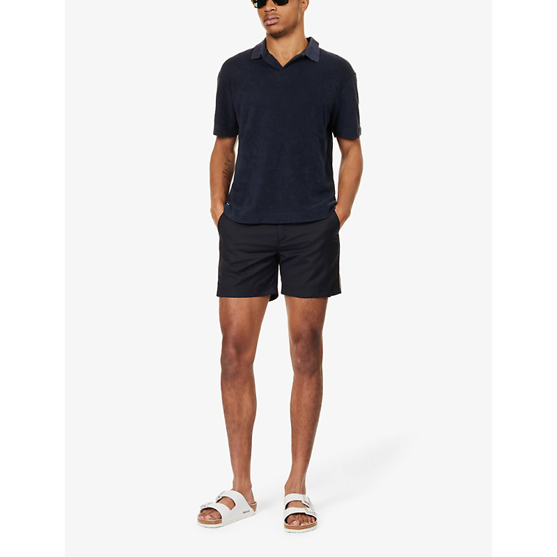 Shop Orlebar Brown Men's Night Iris Bulldog Stripe-trim Swim Shorts