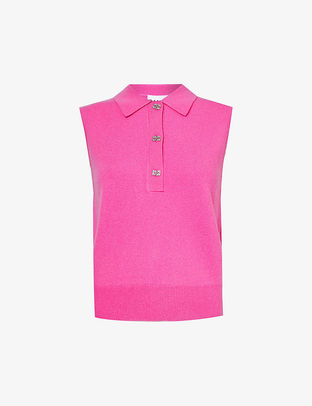 Shop Ganni Women's Cone Flower Polo-collar Brushed Wool And Cashmere-blend Vest In Pink