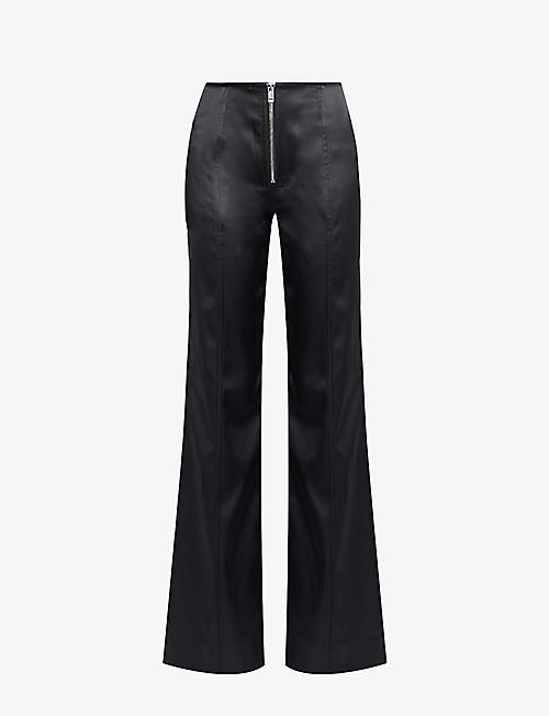 GANNI: Satin-texture straight-leg high-rise stretch recycled-polyester trousers