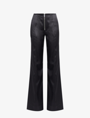 Ganni Double Satin Flared Trousers In Black