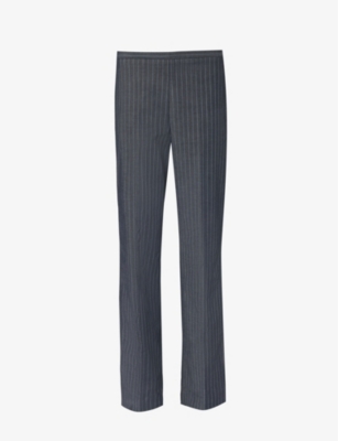 GANNI: Pinstripe straight-leg mid-rise recycled polyester-blend trousers