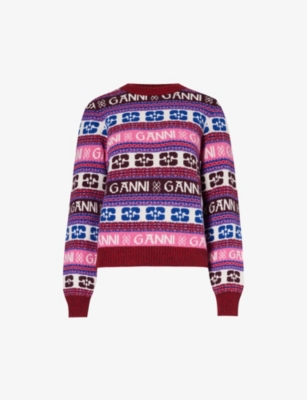 GANNI: Logo-print brushed-finish knitted jumper
