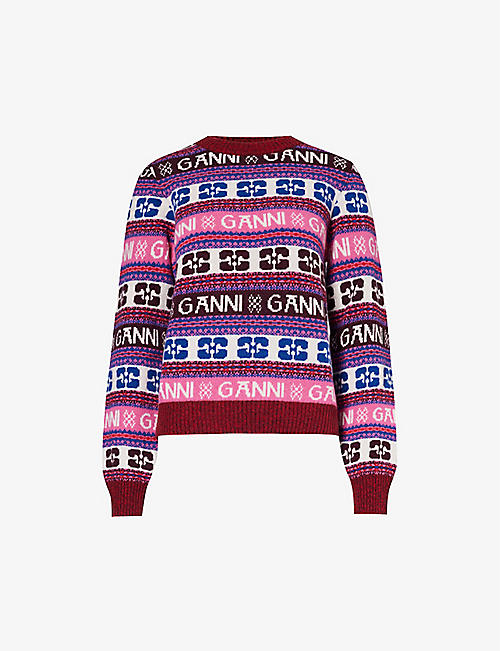 GANNI: Logo-print brushed-finish knitted jumper