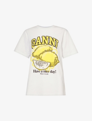Ganni Lemon Crewneck Jersey T-shirt In White