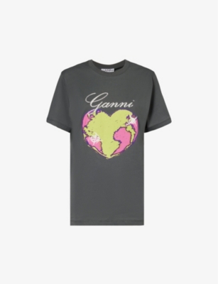 GANNI - Heart graphic-print organic-cotton T-shirt | Selfridges.com