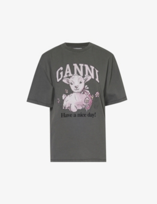 GANNI - Lamb-print recycled-cotton and organic-cotton-blend T-shirt
