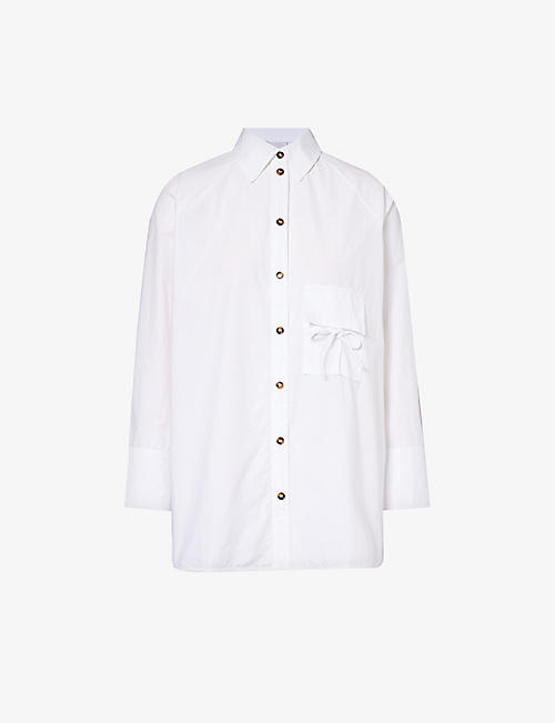 GANNI: Bow-embellished organic-cotton shirt