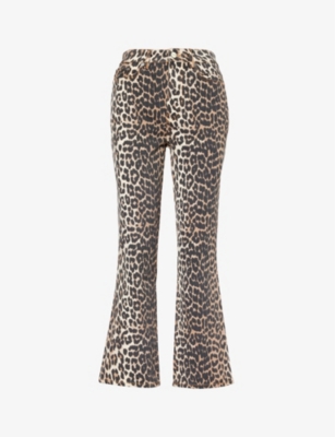 Shop Ganni Women's Leopard Betzy Flared-leg Leopard-print Stretch Organic-cotton Jeans