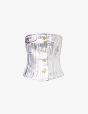 Ganni Bustier Top In Foil Denim In Bright White