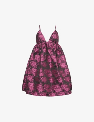 Ganni Floral-jacquard Mini Dress In Pink