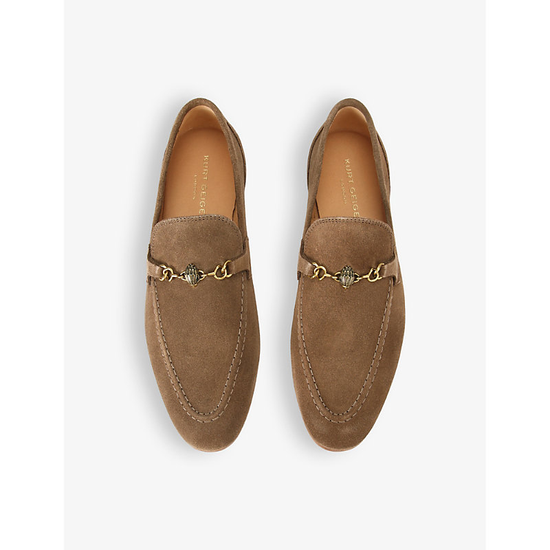 Shop Kurt Geiger Ali Horsebit-chain Suede-leather Loafers In Taupe