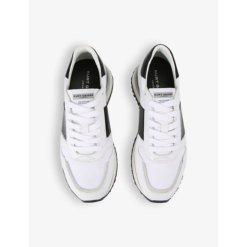Shop Kurt Geiger London Men's White/blk Diego Logo-embossed Low-top Leather Trainers