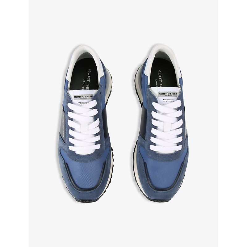 Shop Kurt Geiger Diego Logo-embossed Low-top Leather Trainers In Blue