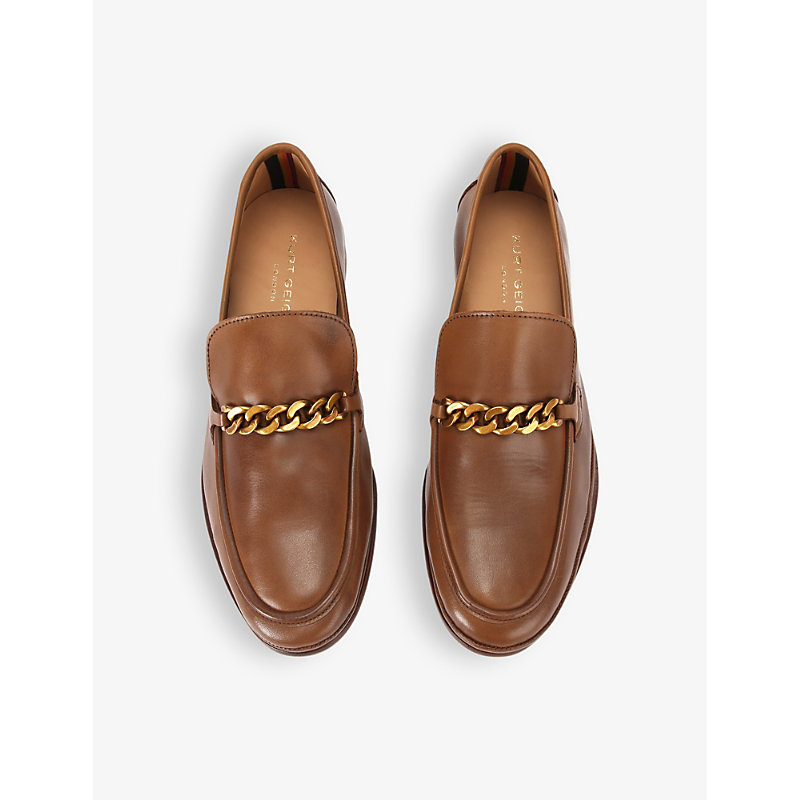 Shop Kurt Geiger London Men's Tan Luca Chain-embellished Leather Loafers