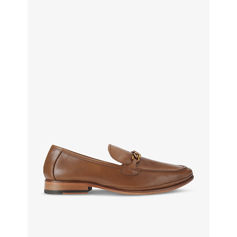 Shop Kurt Geiger Luca Chain-embellished Leather Loafers In Tan