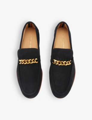 Shop Kurt Geiger London Mens Vy Luca Chain-embellished Suede Loafers In Navy