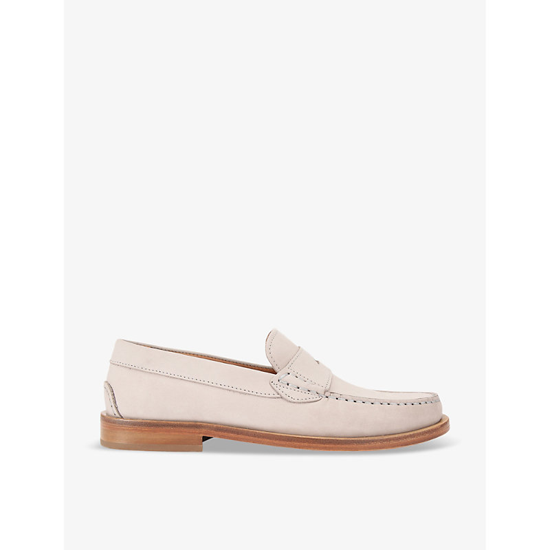 Shop Kurt Geiger Luis Cut-out Strap Leather Loafers In Grey/light