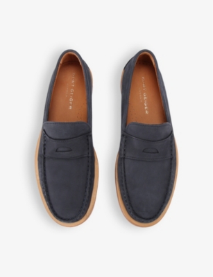 Shop Kurt Geiger London Mens Vy Luis Cut-out Strap Suede Loafers In Navy