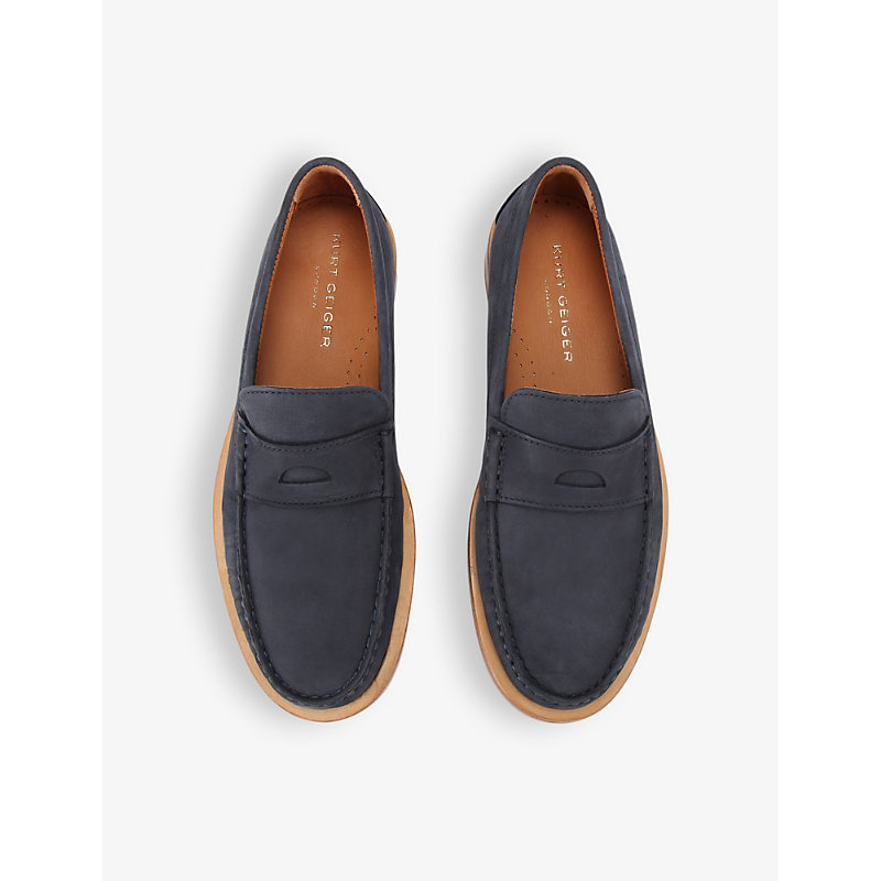 Shop Kurt Geiger Luis Cut-out Strap Suede Loafers In Navy