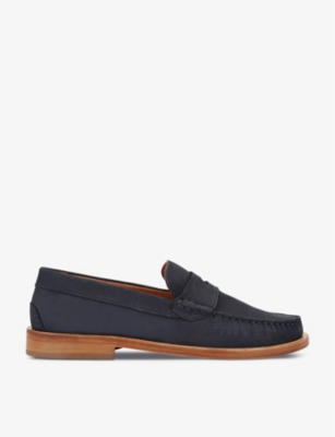 Shop Kurt Geiger London Mens Vy Luis Cut-out Strap Suede Loafers In Navy
