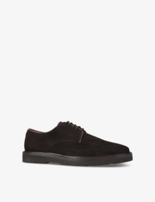 Shop Kurt Geiger London Mens Dark Brown Aiden Lace-up Suede Derby Shoes