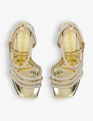 Shop Kg Kurt Geiger Womens Gold Savanna Embellished Faux Patent-leather Sandals