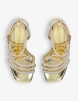Kg Kurt Geiger Womens Gold Savanna Embellished Faux Patent-leather Sandals In Gold
