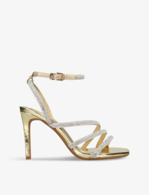 Shop Kg Kurt Geiger Womens Gold Savanna Embellished Faux Patent-leather Sandals