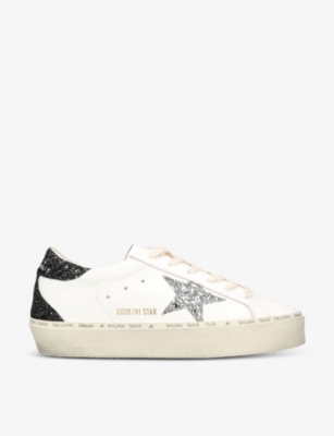 Golden Goose Hi Star 10250 Glitter-embellished Leather Low-top Trainers In White/blk
