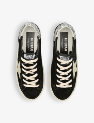 Shop Golden Goose Women's Blk/other Hi Star 90201 Logo-print Suede And Leather Low-top Trainers